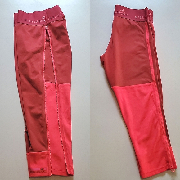 ☀️ADIDAS STELLASPORT Climalite Pink Zipper Workout Leggings☀️UPF 50+ UV PRO - Picture 2 of 15